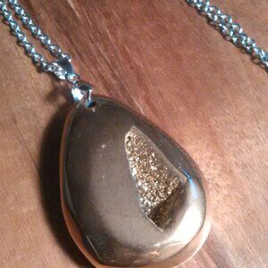 Gold Color Plated Drusy Quartz Alloy Pendant Stainless Steel Necklace